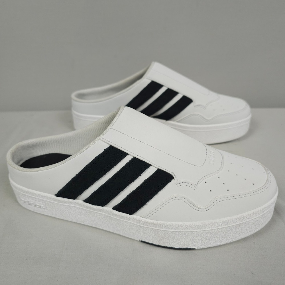 Adidas Hoops 4.0 Mules Shoes Women Size 9 White Black Leather Suede Slip On